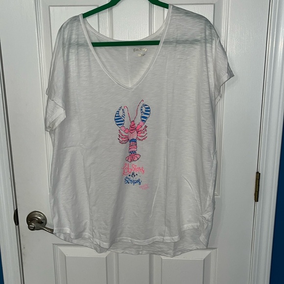 Lilly Pulitzer Tops - Lilly Pulitzer extra large v neck top style number 002880 white pink blue